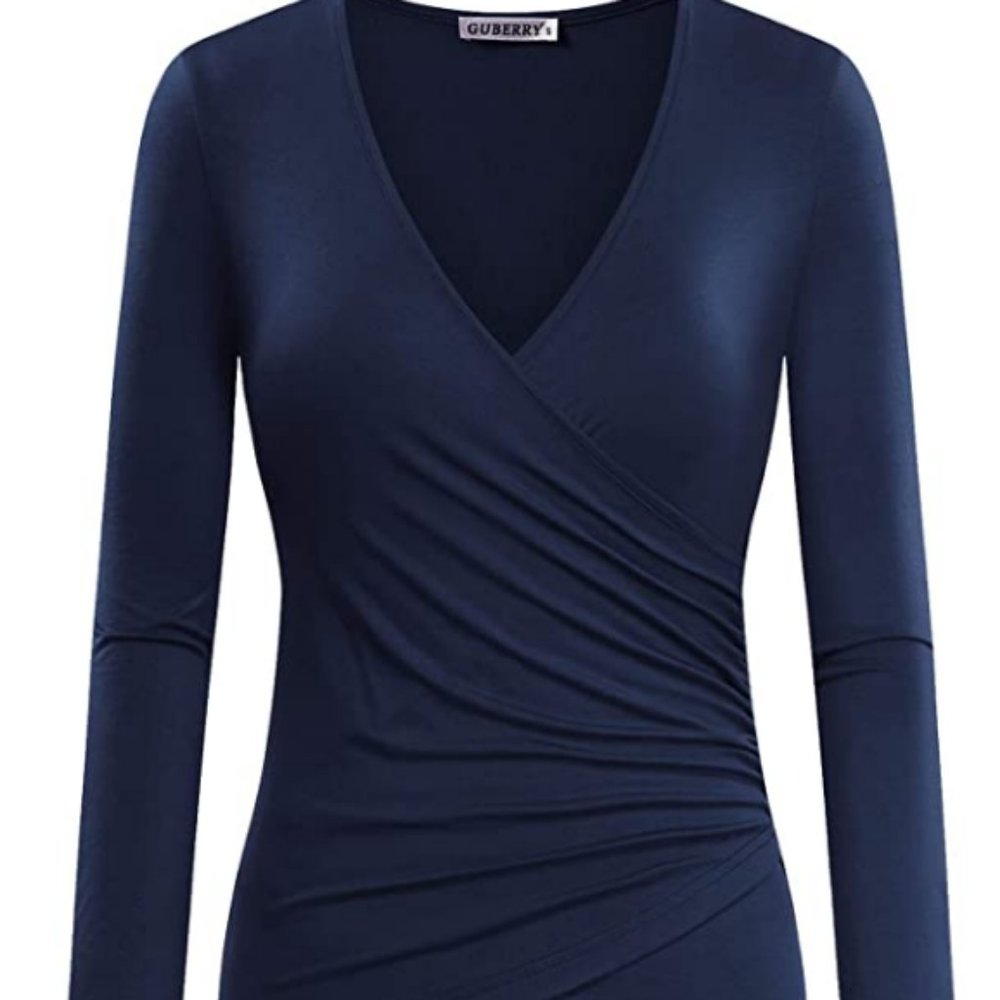 V-Neck L/S Cross Wrap Sexy Slim-Fit Top